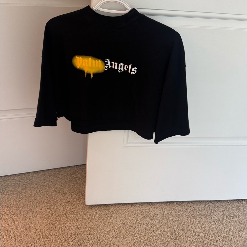 Palm Angels Black Tee with Yellow Logo